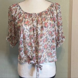 Poetry Med floral button down boho peasant blouse